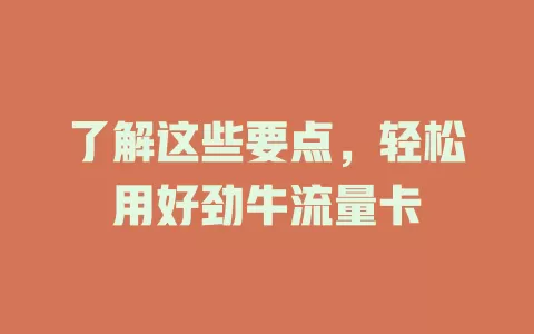 了解这些要点，轻松用好劲牛流量卡