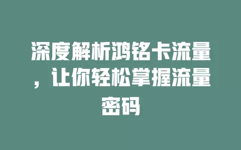 深度解析鸿铭卡流量，让你轻松掌握流量密码