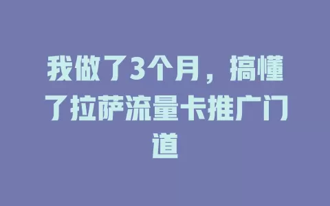 我做了3个月，搞懂了拉萨流量卡推广门道