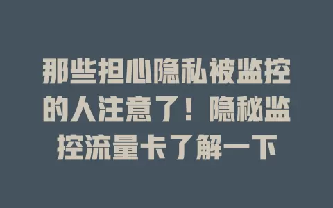 那些担心隐私被监控的人注意了！隐秘监控流量卡了解一下