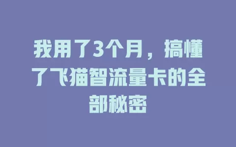 我用了3个月，搞懂了飞猫智流量卡的全部秘密