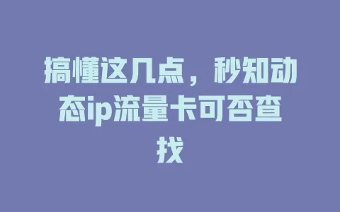 搞懂这几点，秒知动态ip流量卡可否查找