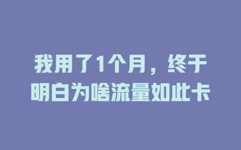 我用了1个月，终于明白为啥流量如此卡