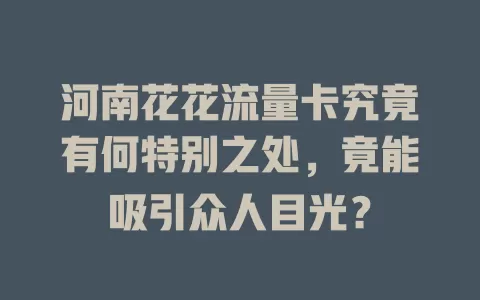 河南花花流量卡究竟有何特别之处，竟能吸引众人目光？