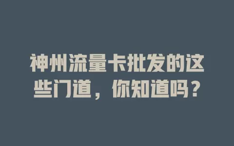 神州流量卡批发的这些门道，你知道吗？