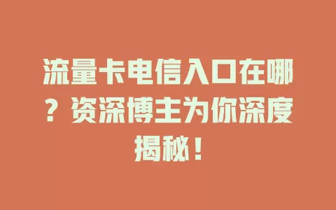 流量卡电信入口在哪？资深博主为你深度揭秘！