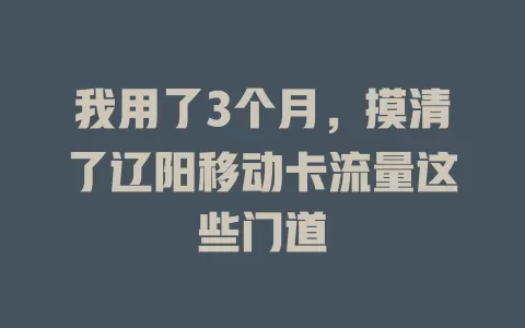 我用了3个月，摸清了辽阳移动卡流量这些门道