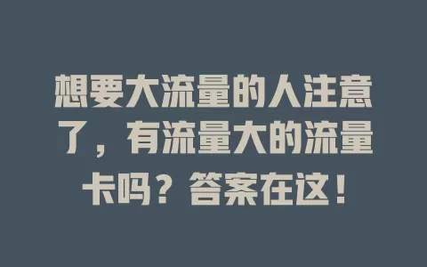 想要大流量的人注意了，有流量大的流量卡吗？答案在这！