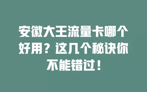 安徽大王流量卡哪个好用？这几个秘诀你不能错过！