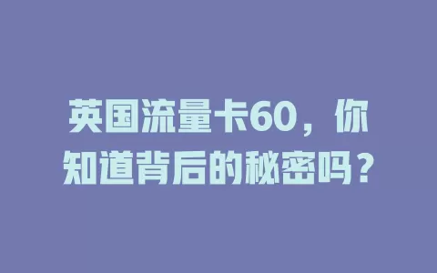 英国流量卡60，你知道背后的秘密吗？