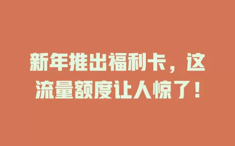 新年推出福利卡，这流量额度让人惊了！