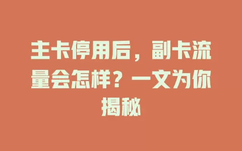 主卡停用后，副卡流量会怎样？一文为你揭秘