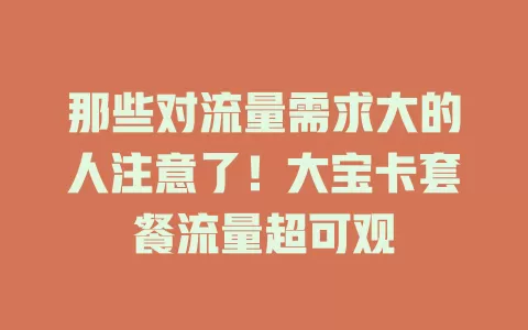 那些对流量需求大的人注意了！大宝卡套餐流量超可观