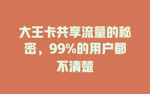 大王卡共享流量的秘密，99%的用户都不清楚
