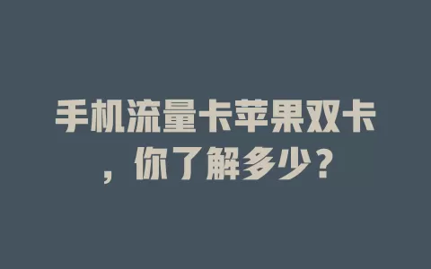 手机流量卡苹果双卡，你了解多少？