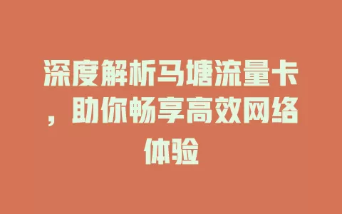 深度解析马塘流量卡，助你畅享高效网络体验