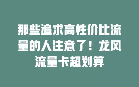 那些追求高性价比流量的人注意了！龙风流量卡超划算