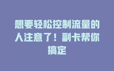 想要轻松控制流量的人注意了！副卡帮你搞定