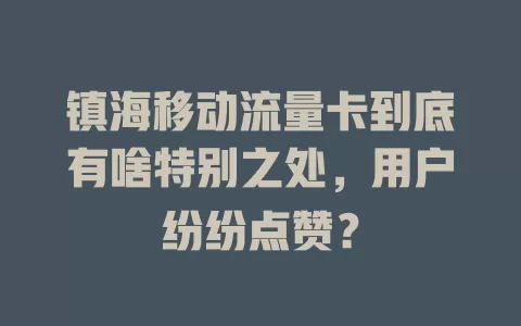 镇海移动流量卡到底有啥特别之处，用户纷纷点赞？
