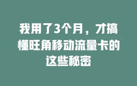 我用了3个月，才搞懂旺角移动流量卡的这些秘密
