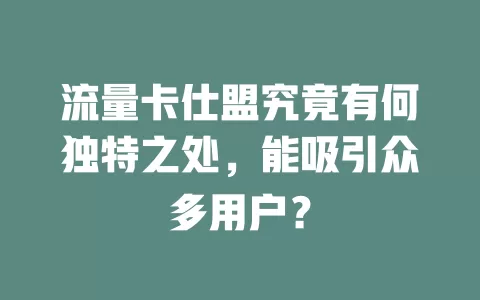流量卡仕盟究竟有何独特之处，能吸引众多用户？
