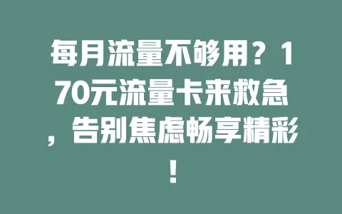 每月流量不够用？170元流量卡来救急，告别焦虑畅享精彩！