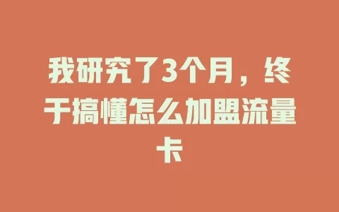我研究了3个月，终于搞懂怎么加盟流量卡