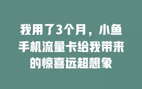 我用了3个月，小鱼手机流量卡给我带来的惊喜远超想象