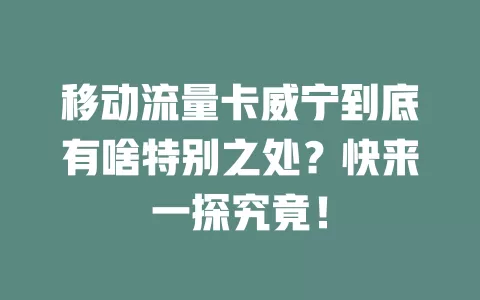 移动流量卡威宁到底有啥特别之处？快来一探究竟！