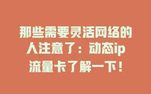 那些需要灵活网络的人注意了：动态ip流量卡了解一下！