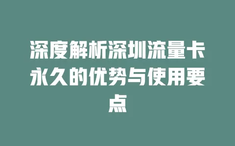 深度解析深圳流量卡永久的优势与使用要点