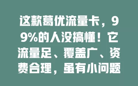 这款葛优流量卡，99%的人没搞懂！它流量足、覆盖广、资费合理，虽有小问题，但仍是上网好帮手，想找合适流量卡的快来了解！