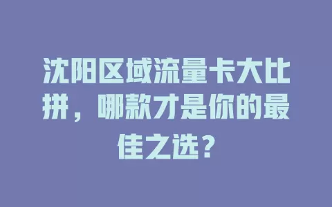 沈阳区域流量卡大比拼，哪款才是你的最佳之选？