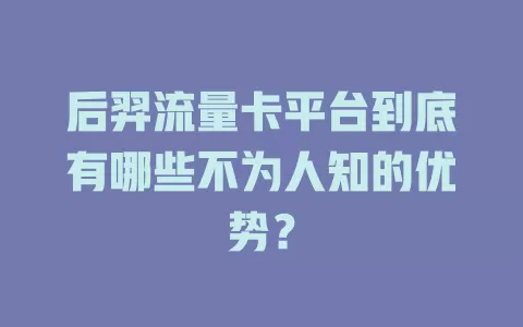 后羿流量卡平台到底有哪些不为人知的优势？