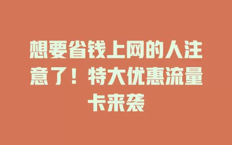 想要省钱上网的人注意了！特大优惠流量卡来袭