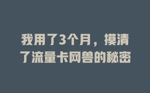 我用了3个月，摸清了流量卡网兽的秘密