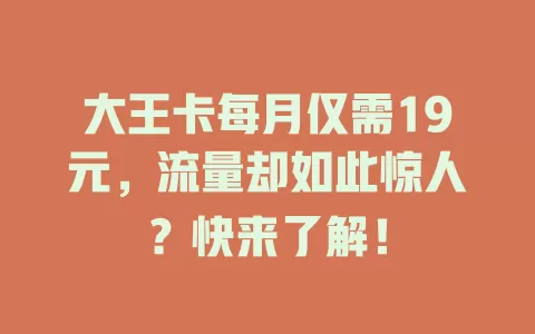 大王卡每月仅需19元，流量却如此惊人？快来了解！