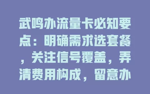武鸣办流量卡必知要点：明确需求选套餐，关注信号覆盖，弄清费用构成，留意办理细节