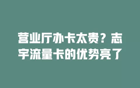 营业厅办卡太贵？志宇流量卡的优势亮了