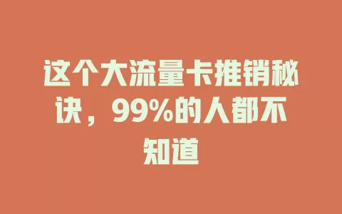 这个大流量卡推销秘诀，99%的人都不知道