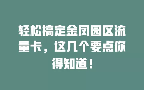 轻松搞定金凤园区流量卡，这几个要点你得知道！