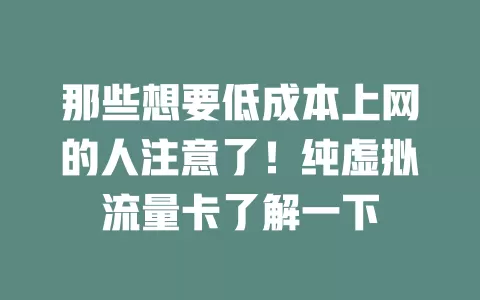 那些想要低成本上网的人注意了！纯虚拟流量卡了解一下