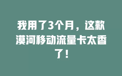 我用了3个月，这款漠河移动流量卡太香了！