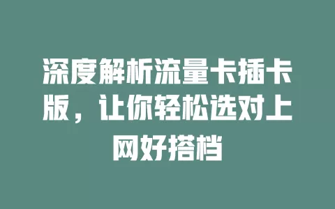 深度解析流量卡插卡版，让你轻松选对上网好搭档