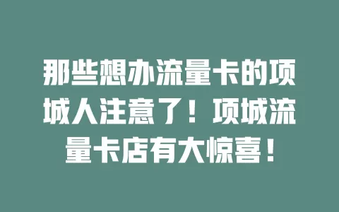 那些想办流量卡的项城人注意了！项城流量卡店有大惊喜！
