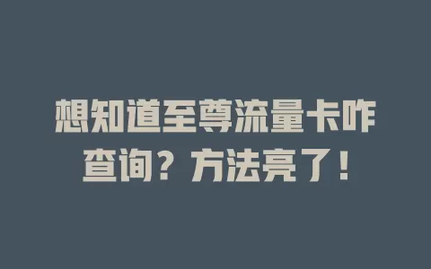 想知道至尊流量卡咋查询？方法亮了！
