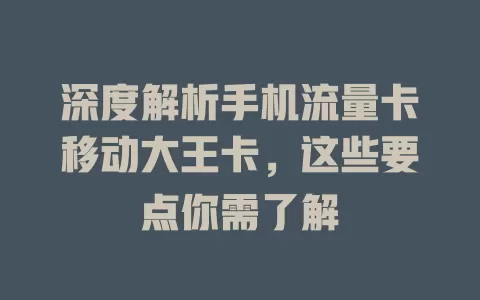 深度解析手机流量卡移动大王卡，这些要点你需了解