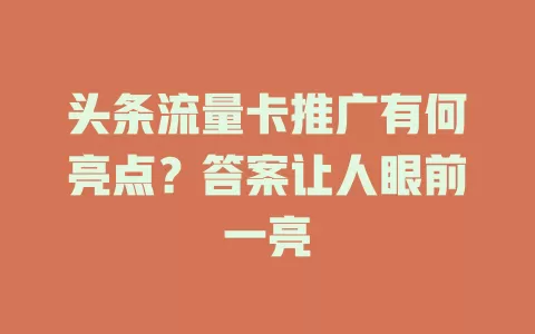 头条流量卡推广有何亮点？答案让人眼前一亮