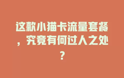 这款小猫卡流量套餐，究竟有何过人之处？