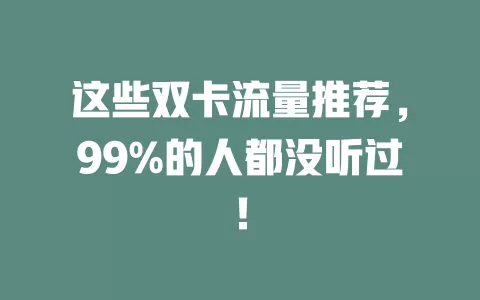 这些双卡流量推荐，99%的人都没听过！